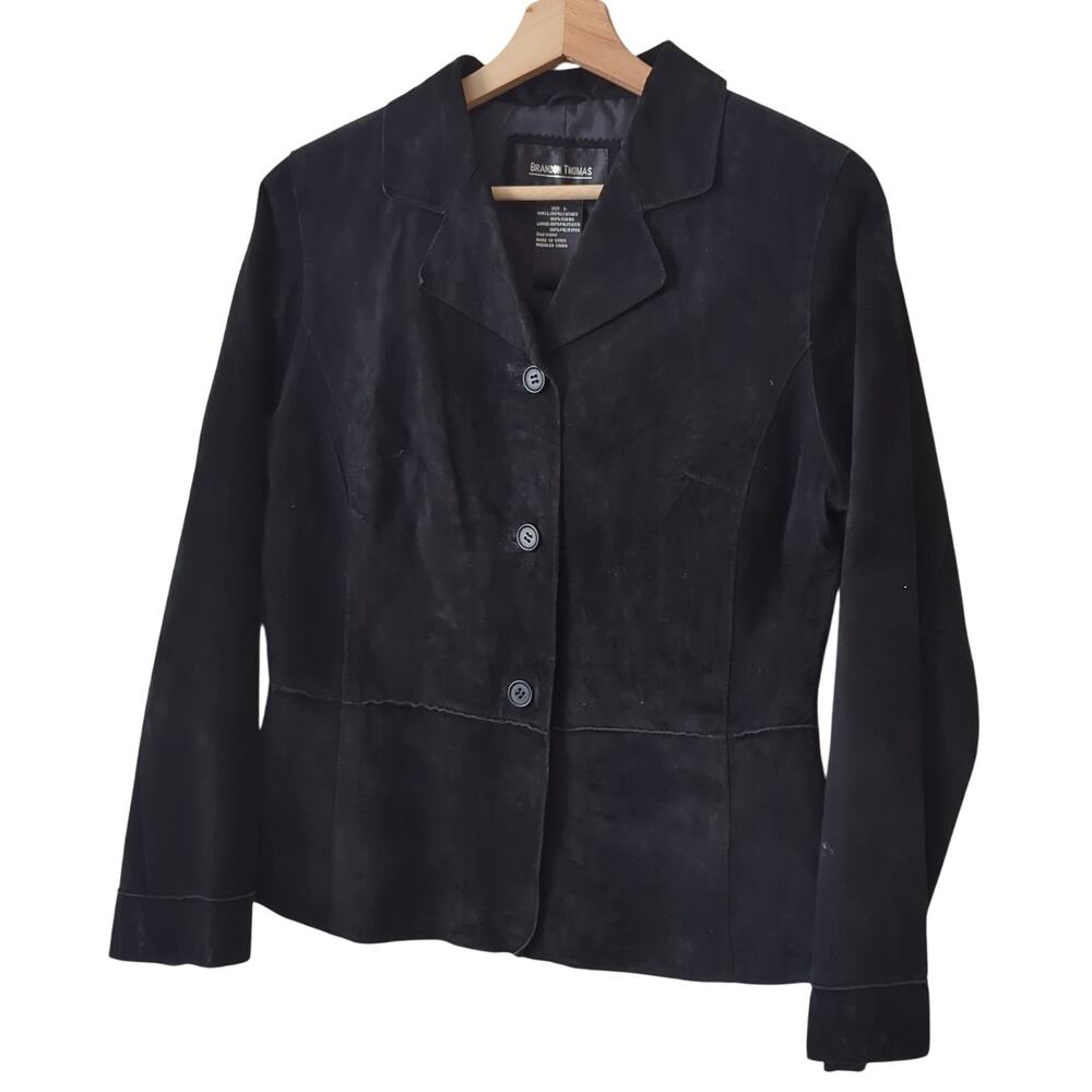 Vintage Y2K Brandon Thomas Leather Suede Jacket Black Women's‎ Size Small